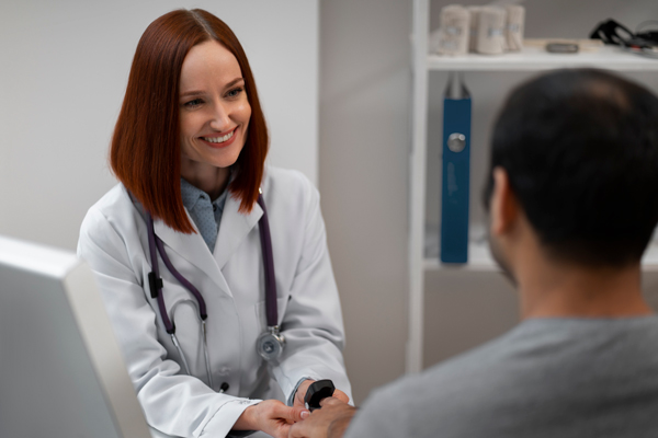 Doctora atendiendo a paciente
